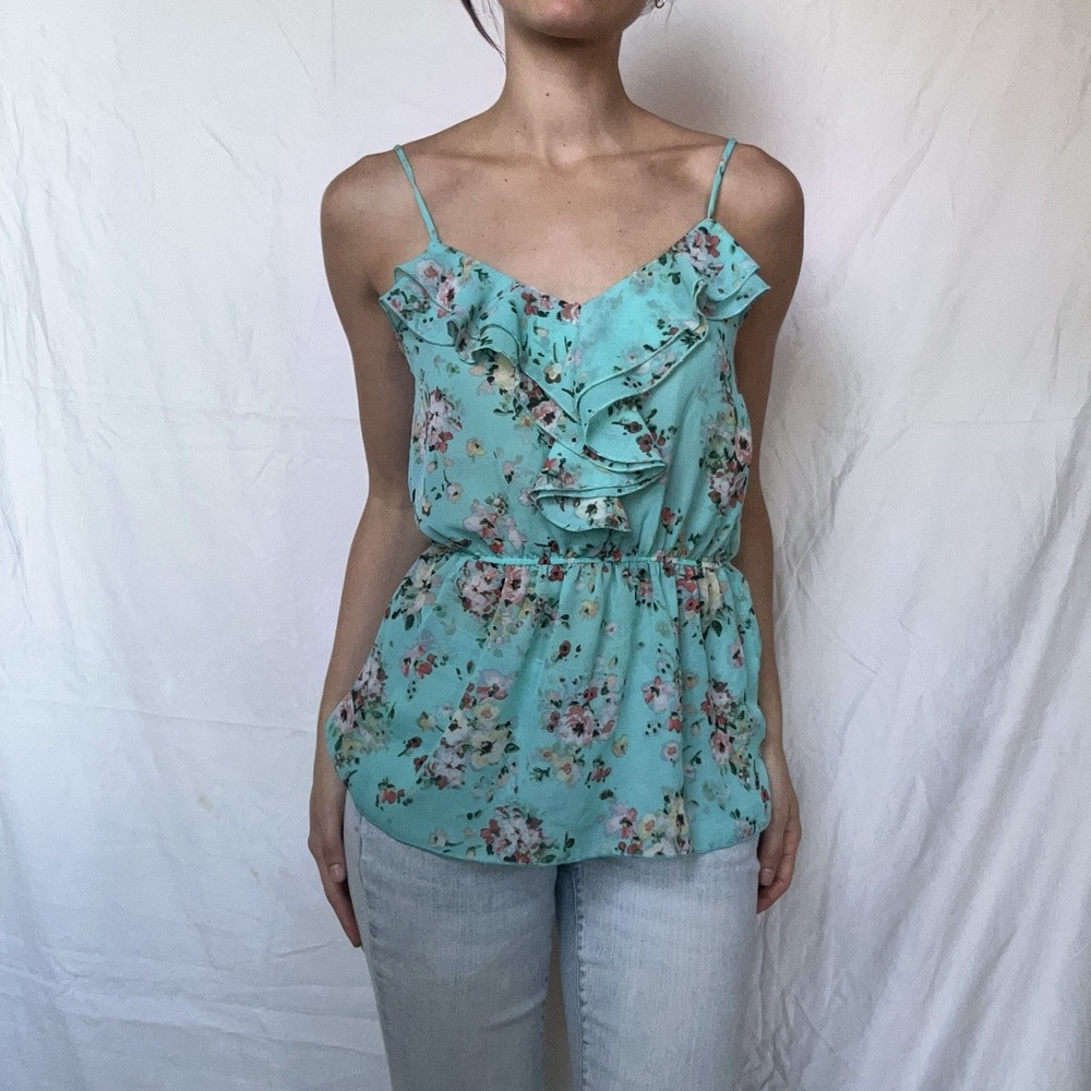 2000s Wet Seal Aqua Blue Babydoll Top Floral Ruffle Y2K Coquette Whimsy Fairy